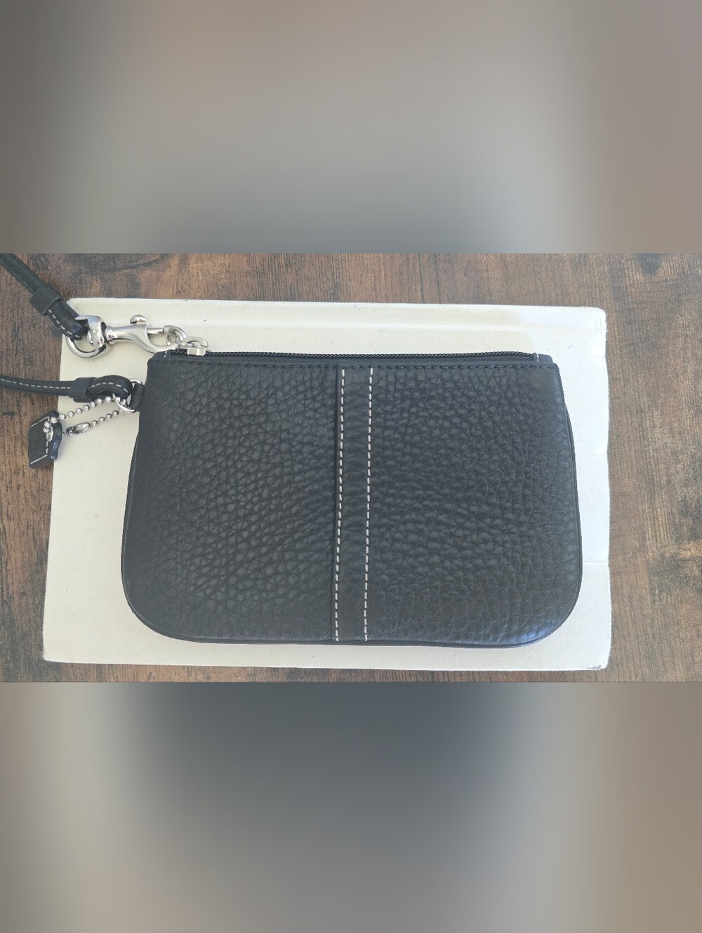 Coach Black Pebble Leather Wristlet